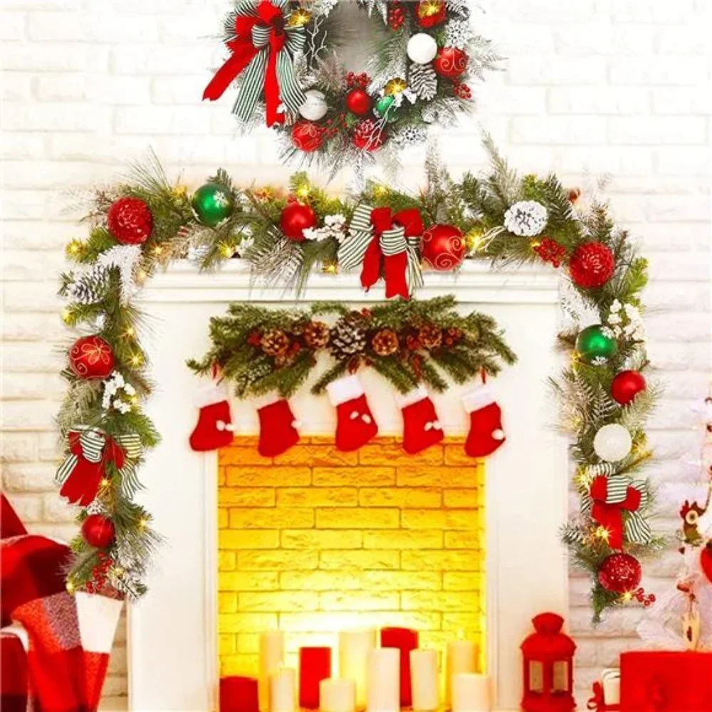 9ft Prelit Christmas Garland with 40 Light for Front Door, w/ Bow Christmas Ball